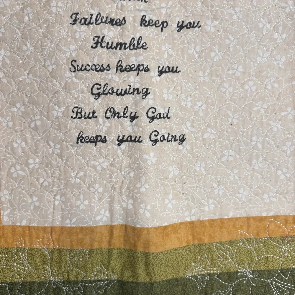 Vintage Quilt Hanging With Christian Saying Handmade Floral Embroidery 27 X 22‎